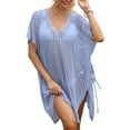 thumbnail image 2 of zaveiop Women's Loose Swimsuit Crochet Sexy V Neck Swim Coverups Bathing Suit Bikini Cover up Vacation Summer Beach Dresses (Sky Blue, One Size), 2 of 7