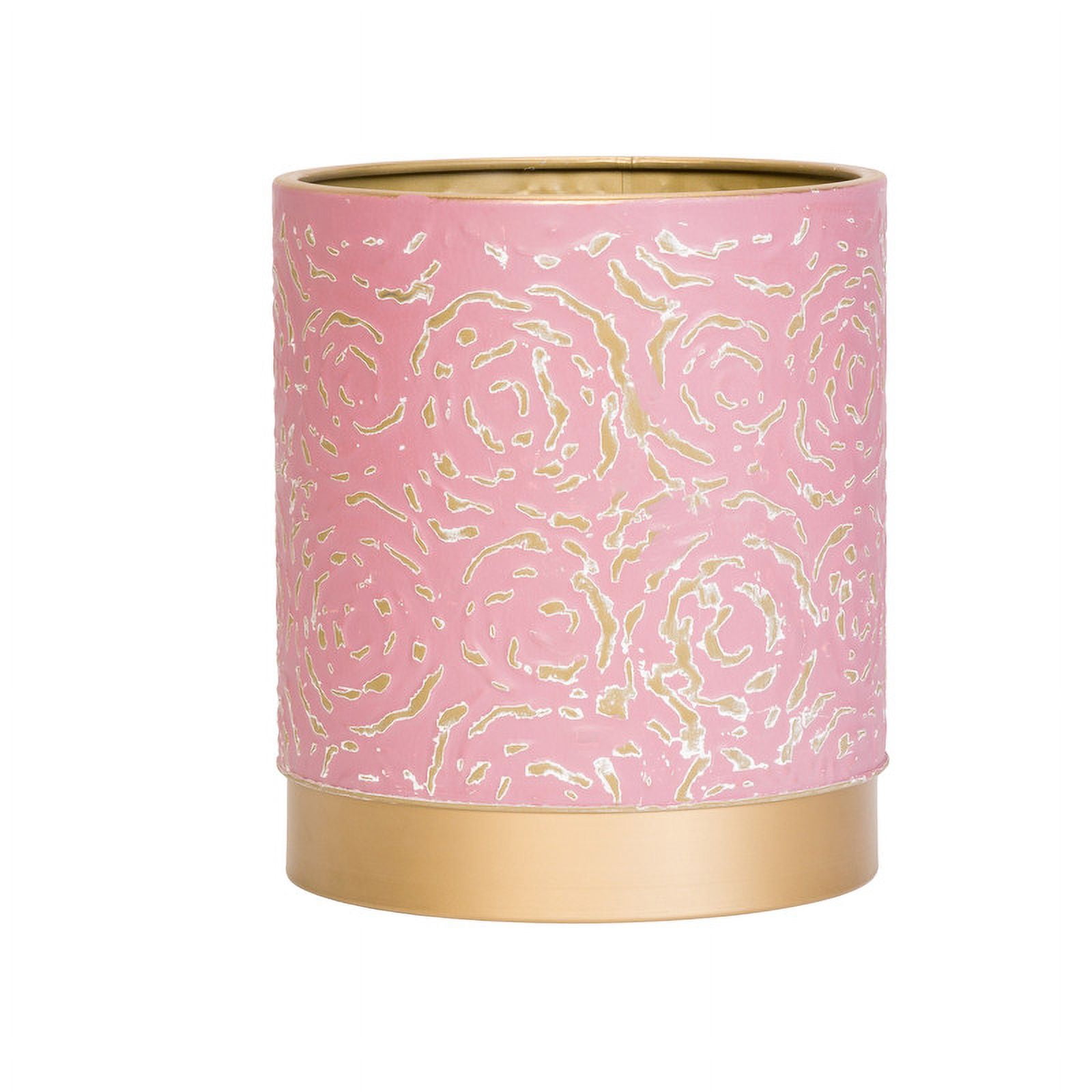 Floral Metal Waste Basket With Gold Base - Pink & Gold - 12"H x 10"W
