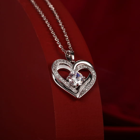 VOLALO A 925 Sterling Silver Moissanite Heart-shaped Necklace Set With A D-color Moissanite And GRA Certificate, Perfect For Wedding Banquets