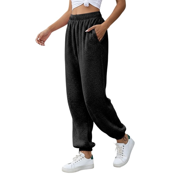 oqasdz Women Casual Joggers with Drawstring Waist Pocket Wide Leg Soft Comfort Solid Color Pants Work School Stretch Outdoor Activities