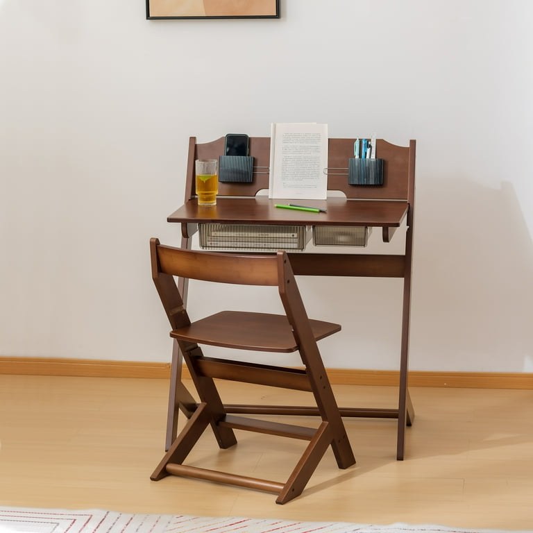 BALANBO Bamboo Adjustable Height Kids Desk and Chair Set Reading Homework Drawing Table Computer Station Children School Study Desk Multi Function