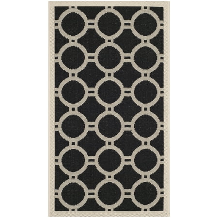 SAFAVIEH Courtyard Ariel Geometric Circle Indoor/Outdoor Area Rug, 2' x 3'7", Black/Beige