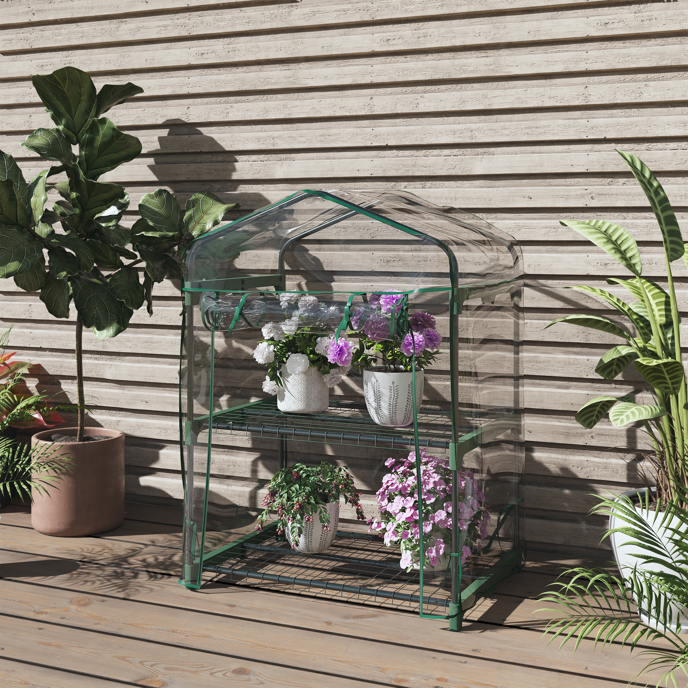 Home-Complete 2 Tier Mini Greenhouse with Steel Frame and PVC Cover