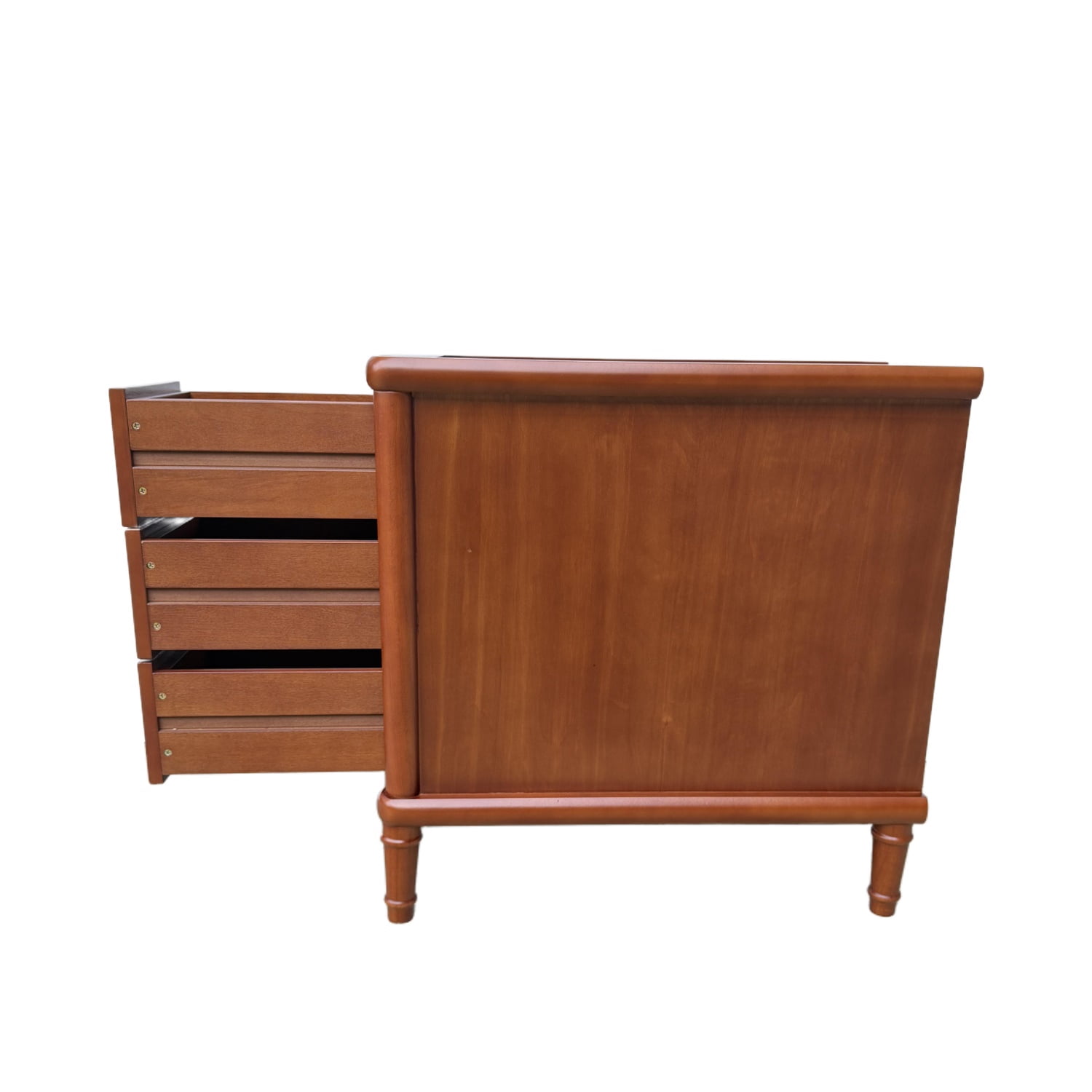 Hommoo Rattan End Table with 3 Drawers, Narrow Light & Seadrift Bedroom Side Table, Solid Wood Look MDF Nightstand for Living Room, Office or Bathroom, Walnut