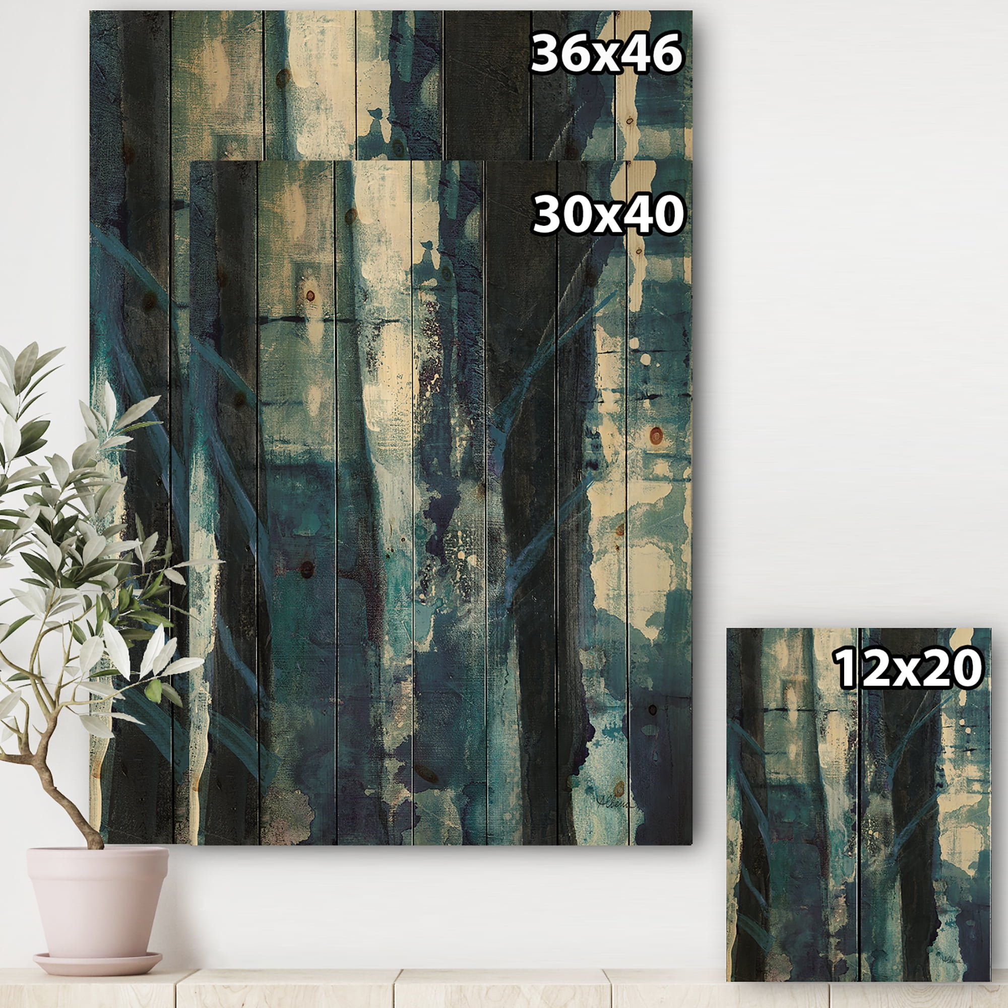 Designart 'Deep Woods I Indigo' Country Charm Print on Natural Pine Wood