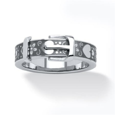 PalmBeach Jewelry 528388 Hearts and Flowers Buckle Ring in Stainless Steel - Size 8