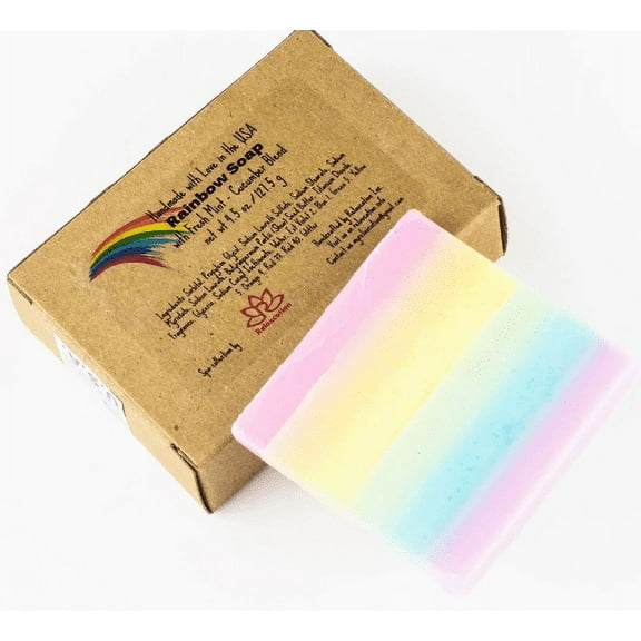 Natural Soap Bar Rainbow Soap Handmade in USA Natural and Safe Fresh Mint Cucumber by Relaxcation