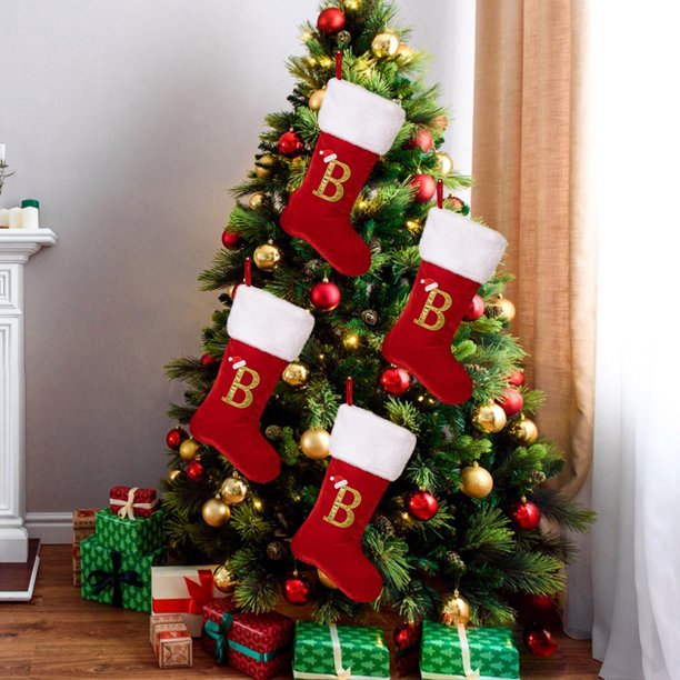 Chimenea Decoraciones de Navidad Suministros de Decoración de Navidad Red High End Gold Velvet Letter Calcetines 26 Carta Calcetines Regalo de Navidad Calcetines Regalos de Navidad de la Familia