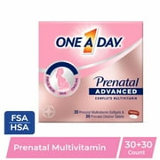 Pack of 2 - One A Day Prenatal Advanced Prenatal Multivitamin Softgels & Prenatal Choline Tablets 30/30 ct Packaging May Vary