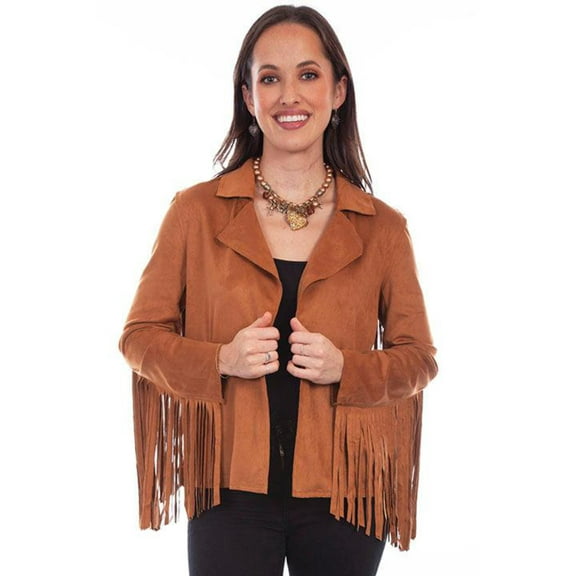 Scully HC769-BRN-S Women Leather Honey Creek Ultra Suede Fringe Jacket, Brown - Small