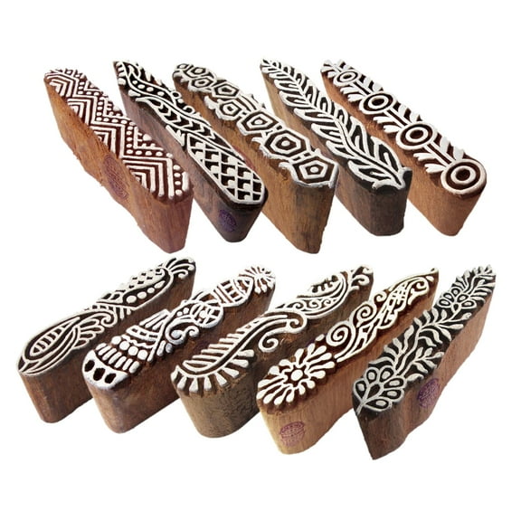 Textile Wooden Blocks Innovative Border Design Printing Stamps (Set of 10)