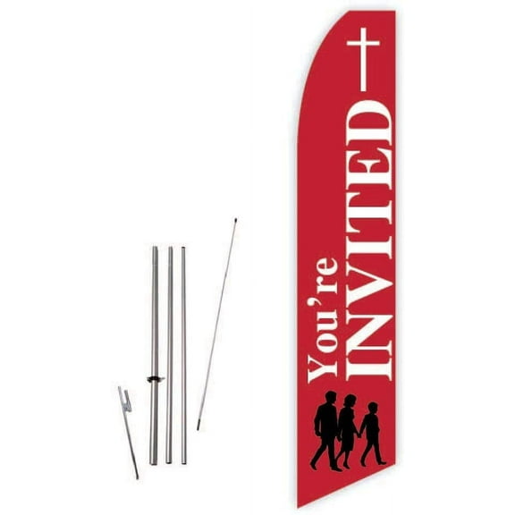 You are Invited Red Super Novo Feather Flag - Complete with 15ft Pole Set and Ground Spike