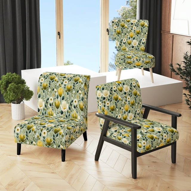 Designart « Soothing Green Floral Serenity I » Fauteuil d'Appoint Rembourré Vert à Motif Floral - Fauteuil de Style Cottage pour Salon