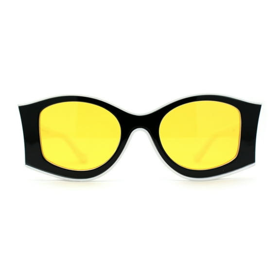 Trendy Concave Mod White Rounded Rectangle Chic Sunglasses White Black Yellow