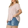thumbnail image 4 of Unique Bargains Women's Plus Size V Neck Single Breasted Short Sleeve Floral Tops 1X White, 4 of 7