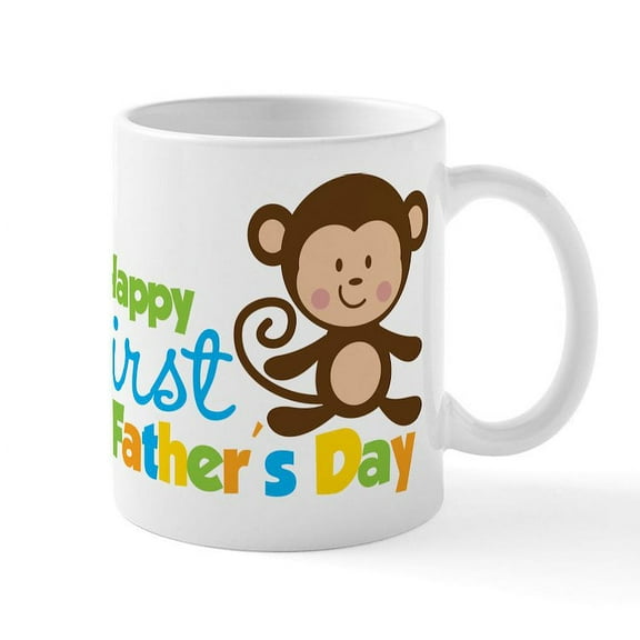 CafePress - Boy Monkey Happy 1St Fathers Day Mug - 11 oz Ceramic Mug - Novelty Coffee Tea Cup
