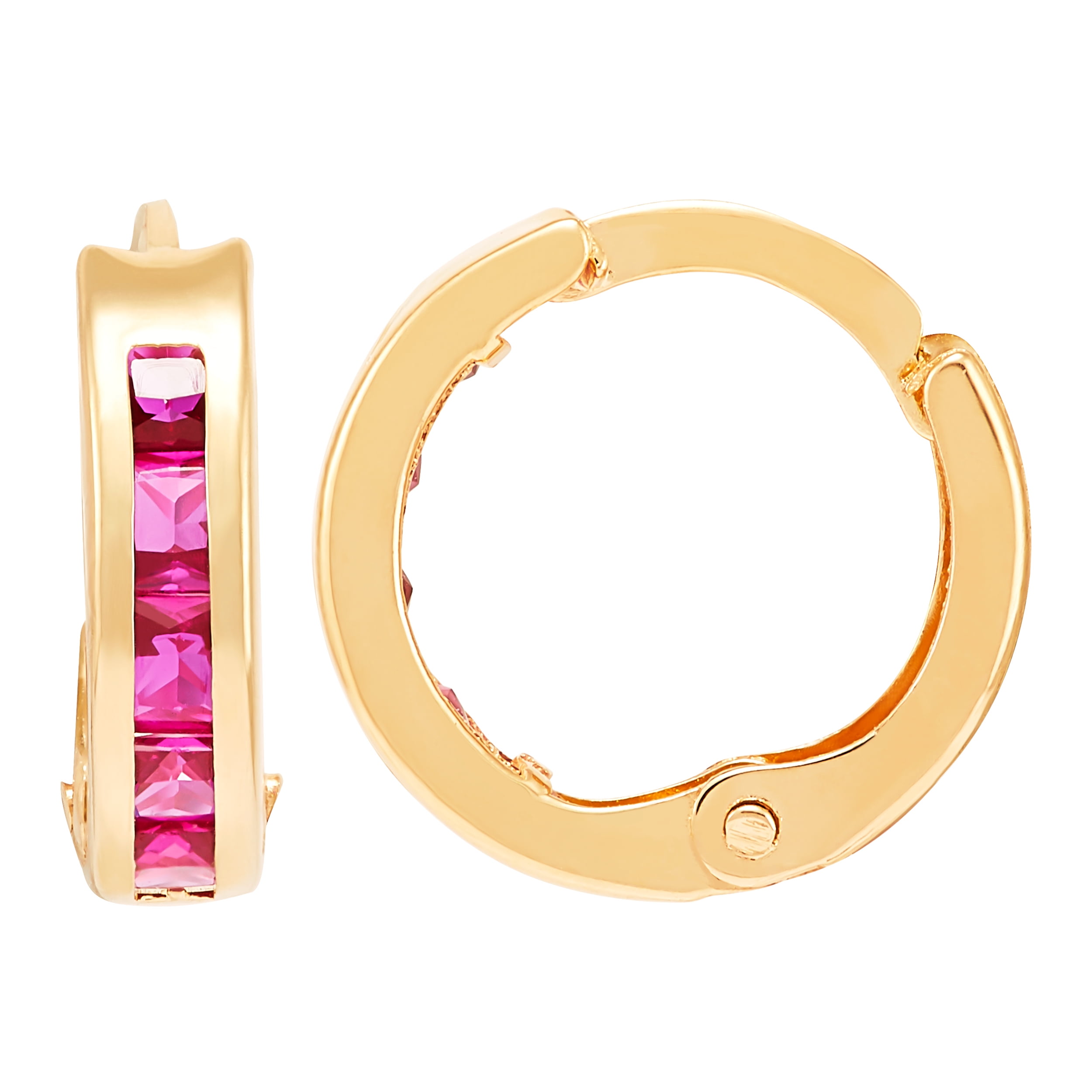 Brilliance Fine Jewelry Created Ruby Huggie Style Earrings in 10K Yellow Gold