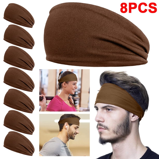 Hombres Mujeres Fitness Sweatband Elástico Running Diadema Secado Rápido (Café)