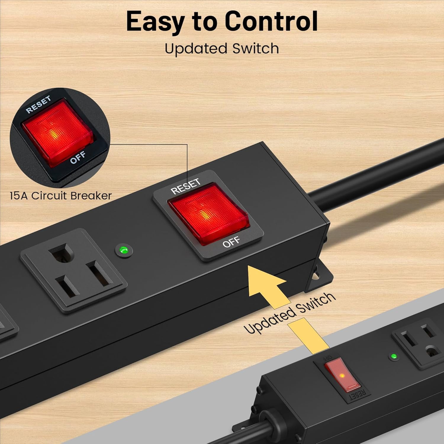 8 Outlet Heavy Duty Power Strip Surge Protector, 2100J Protection Metal Strip, 15A/1875W Mountable Strips with Upgraded Switch, 14AWG 6FT Extension Cord, Black