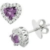 Platinum-Plated Sterling Silver Heart-Cut Amethyst Pave CZ Pendant Earrings