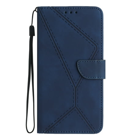 Dteck for Samsung Galaxy S9 Magnetic Wallet Case, Shockproof Card Holder Kickstand Flip Embossed Spliced Lanyard Protective Soft PU Leather Cover, darkblue