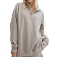 thumbnail image 2 of LMLYSoH Women Shorts Set, Long Sleeve Stand Collar Zipped Sweatshirt with Shorts Activewear Fall Outfit, 2 of 5