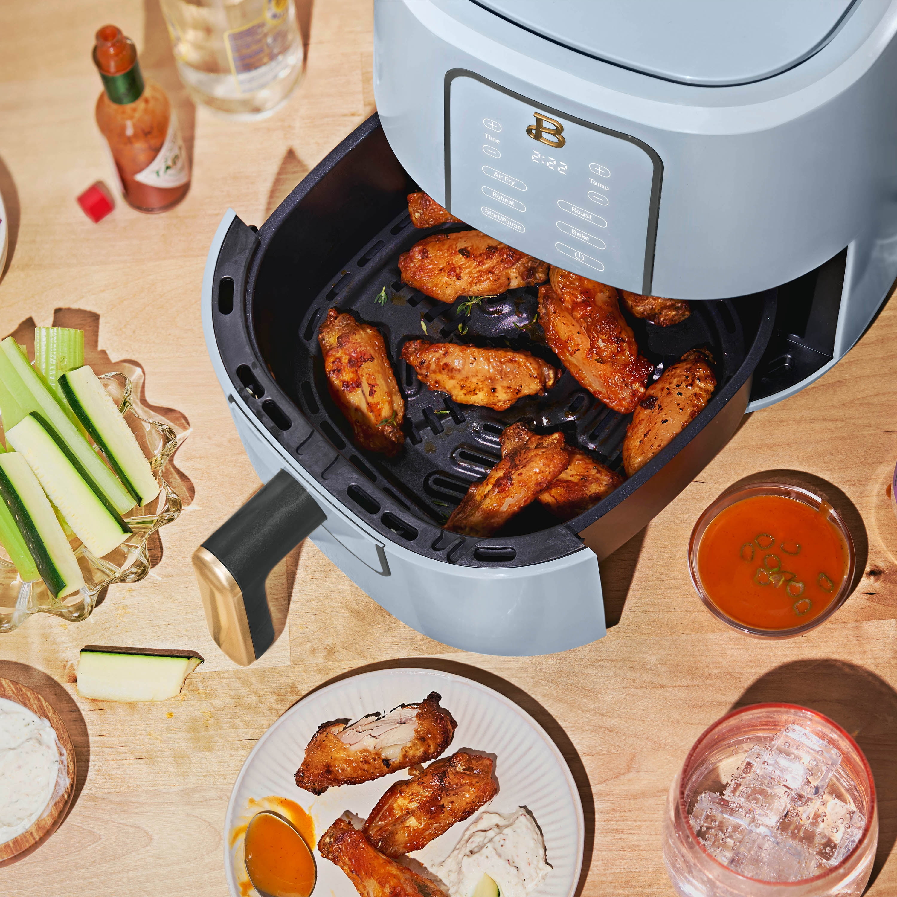 Beautiful 3 Qt Air Fryer with TurboCrisp Technology, EverGood Ceramic Nonstick Coating, Cornflower Blue by Drew Barrymore