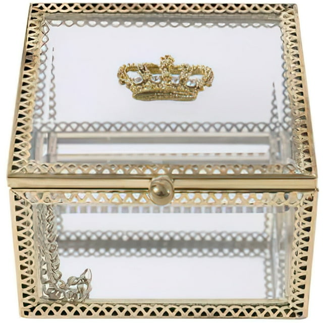 Caja de vidrio cuadrado Joyero de joyería Caja de baratijas Caja de almacenamiento de la pantalla de recuerdo