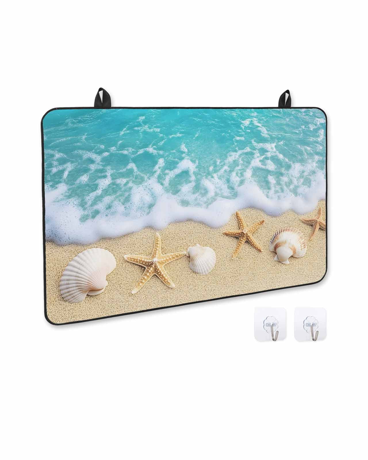 nqOlkjepod Large Induction Cooktop Protector Mat 36"x21", Ocean Beach Stove Top Covers for Electric Stove, Starfish Shell Sand Coastal Summer Blue Brown Stove Burner Cover Mats Stove Cover