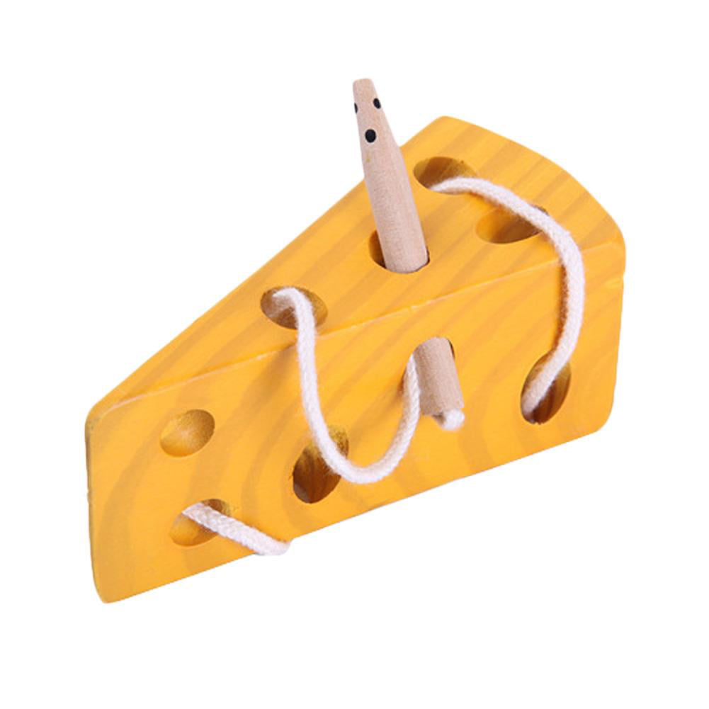 SUNNEE Wooden Cheese Toy Threading Game Lacing Toy Montessori Activity Cheese and Mouse Toy Stringing Toys Early Educational Cheese