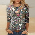 thumbnail image 2 of Youmylove Women's Tee Gradient Sequin Casual Printed Round Neck Three Quarter Sleeve T-Shirt Top Female Dailywear, 2 of 5