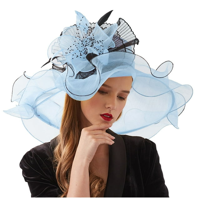 TIEVOSA Women Fascinator Hat Floral Tea Party Wedding Hat(Light Blue)