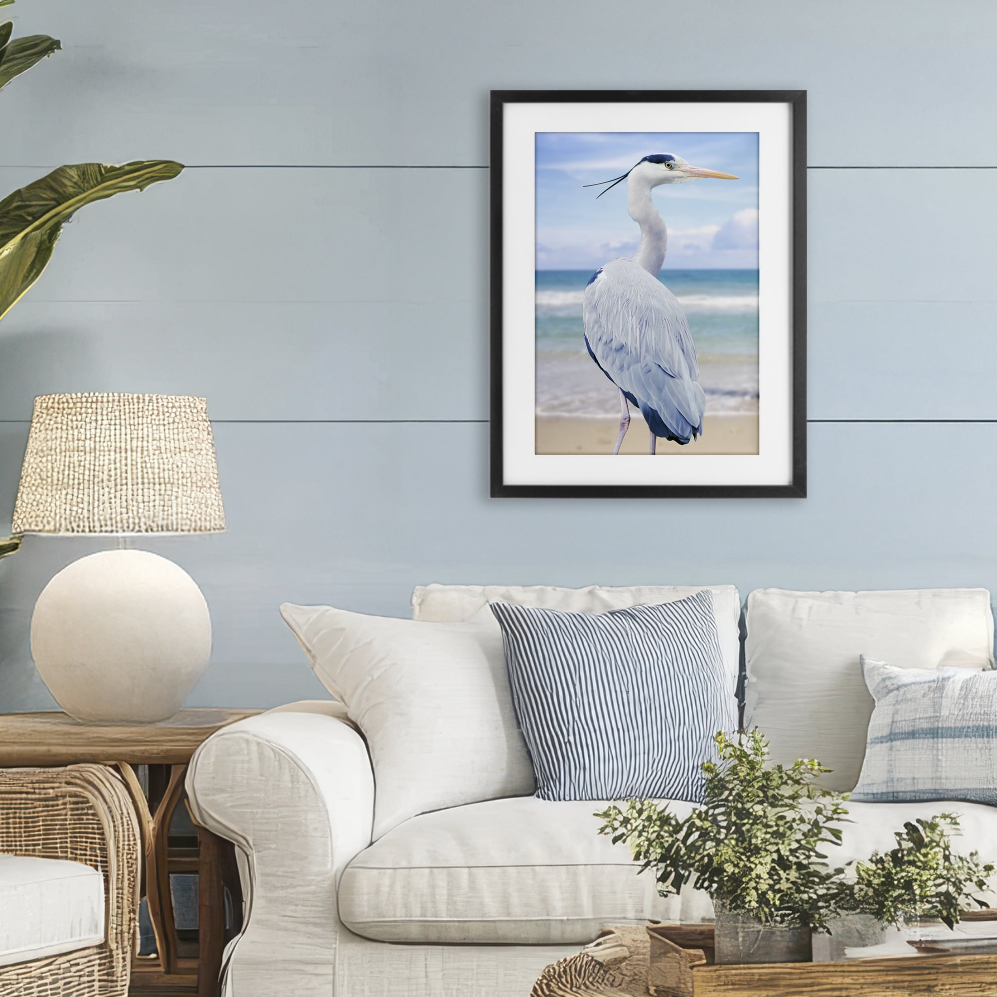 Stupell Industries Vacationing Heron by Seaside Black Framed Print Under Glass, design by Marcus Prime