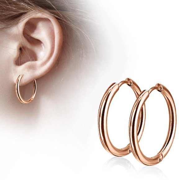 Paris Jewelry 14K Rose Gold Plated Hinge Seamless Hoop Earrings 10mm, 12mm, 14mm, 16mm, 20mm