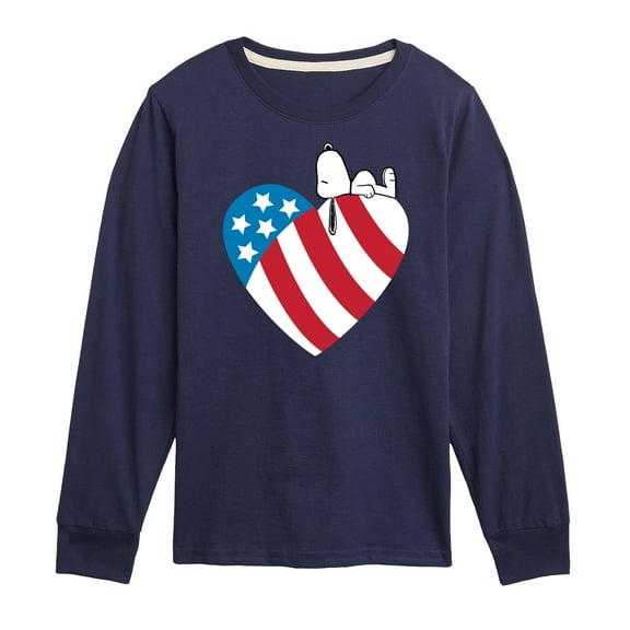 Peanuts - Snoopy On Flag Heart - Toddler & Youth Long Sleeve Graphic T-Shirt