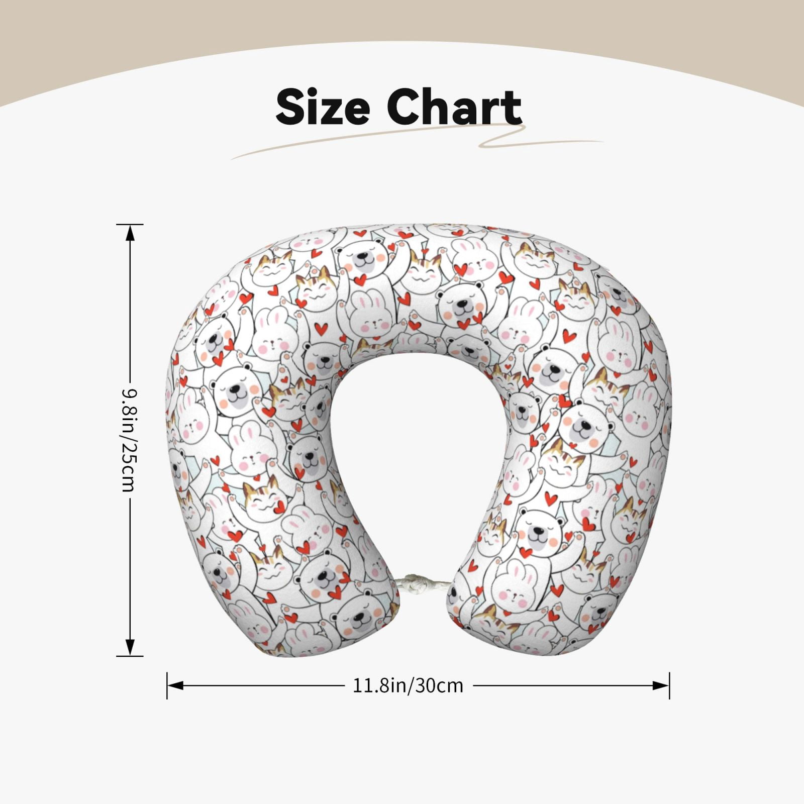 Xecao Cat Bear Rabbit Print Memory Foam Cervical Neck Pillow Versatile U-Shaped Pillows for Home,Office,Camping,Travelling,Soft Washable Cover