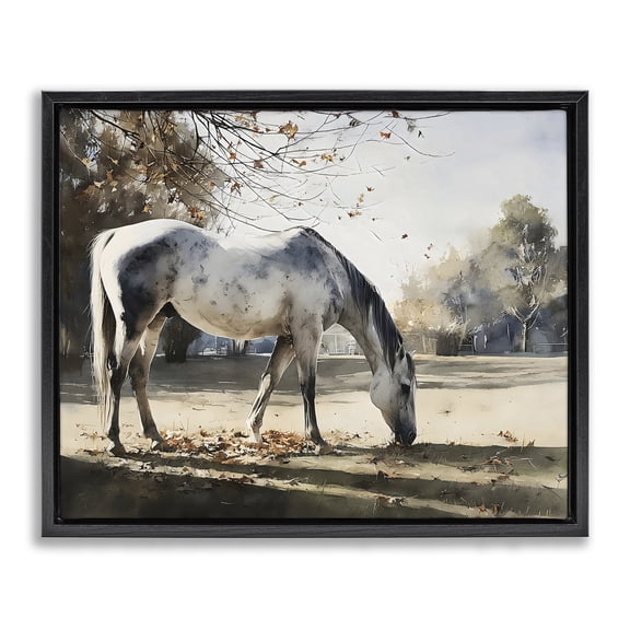Stupell Industries Farmhouse Grey & White Mare Grazing Black Floating Frame Canvas Art, 21 x 17, by Franklyn Gregory