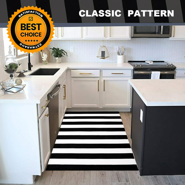 Black and White Striped Outdoor Rug Front Porch Rug 35.4''x59