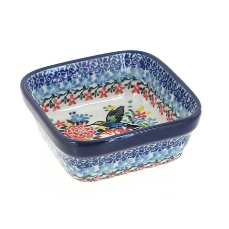 

Blue Rose Polish Pottery Hummingbird Small Square Dish