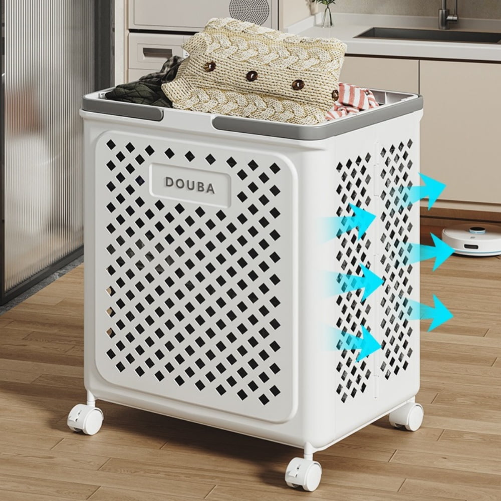 XZKING 50L Foldable Laundry Hamper Rolling Laundry Basket Cart with Wheels Collapsible