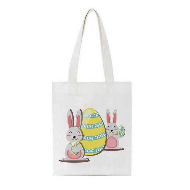Easter Bunny Basket Bags for Kids,Canvas Cotton Personalized Candy Basket Rabbit