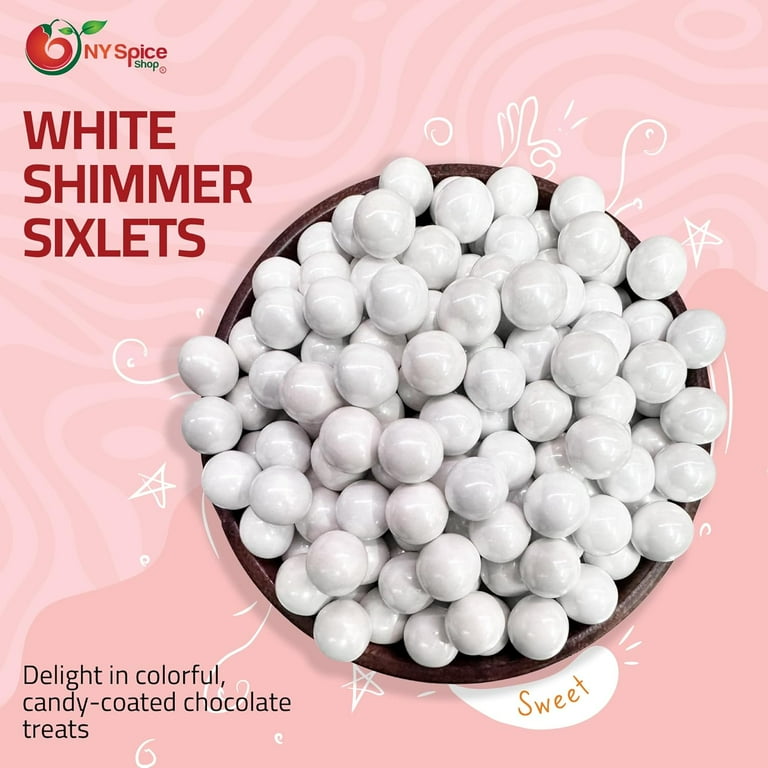 NY Spice Shop White Shimmer Sixlets - 1 Pound - Sixlets Candy