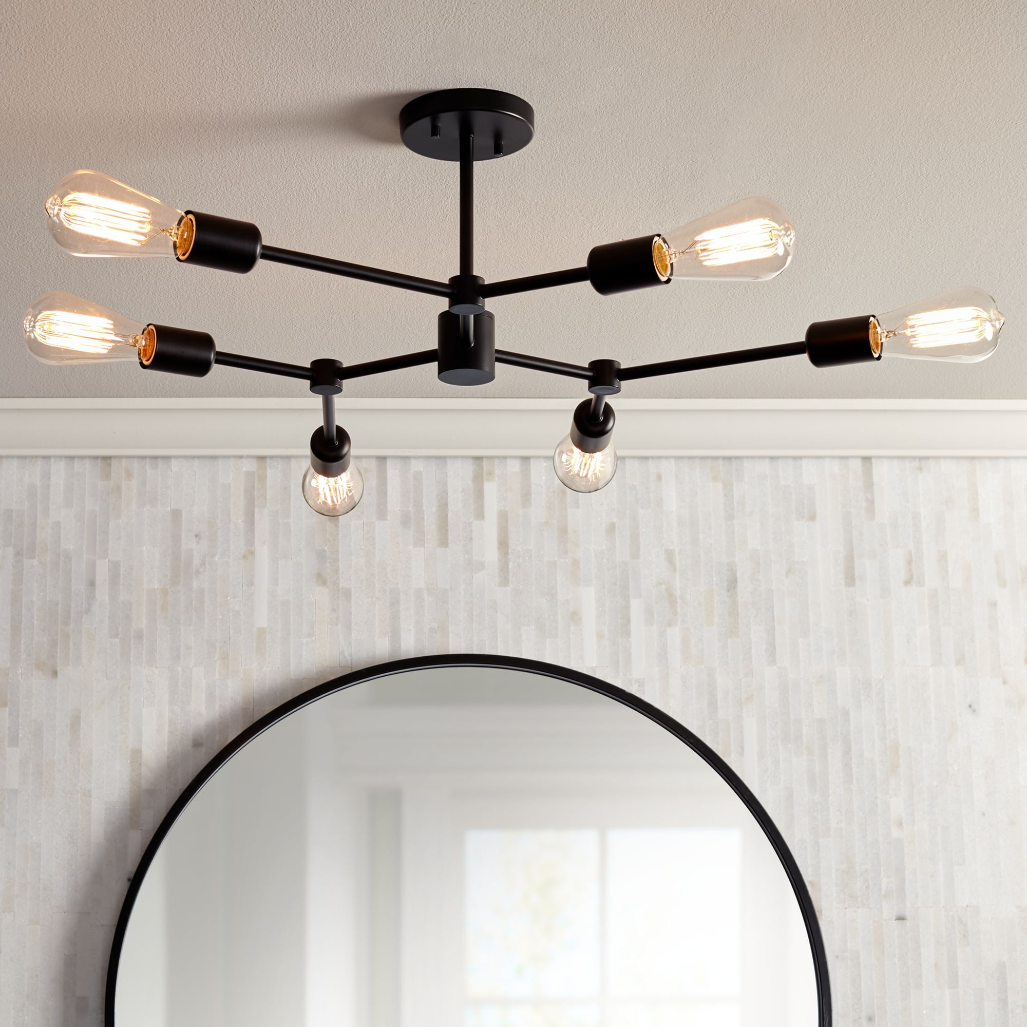 Possini Euro Design Mid Century Modern Ceiling Light Semi Flush Mount Fixture Black 26