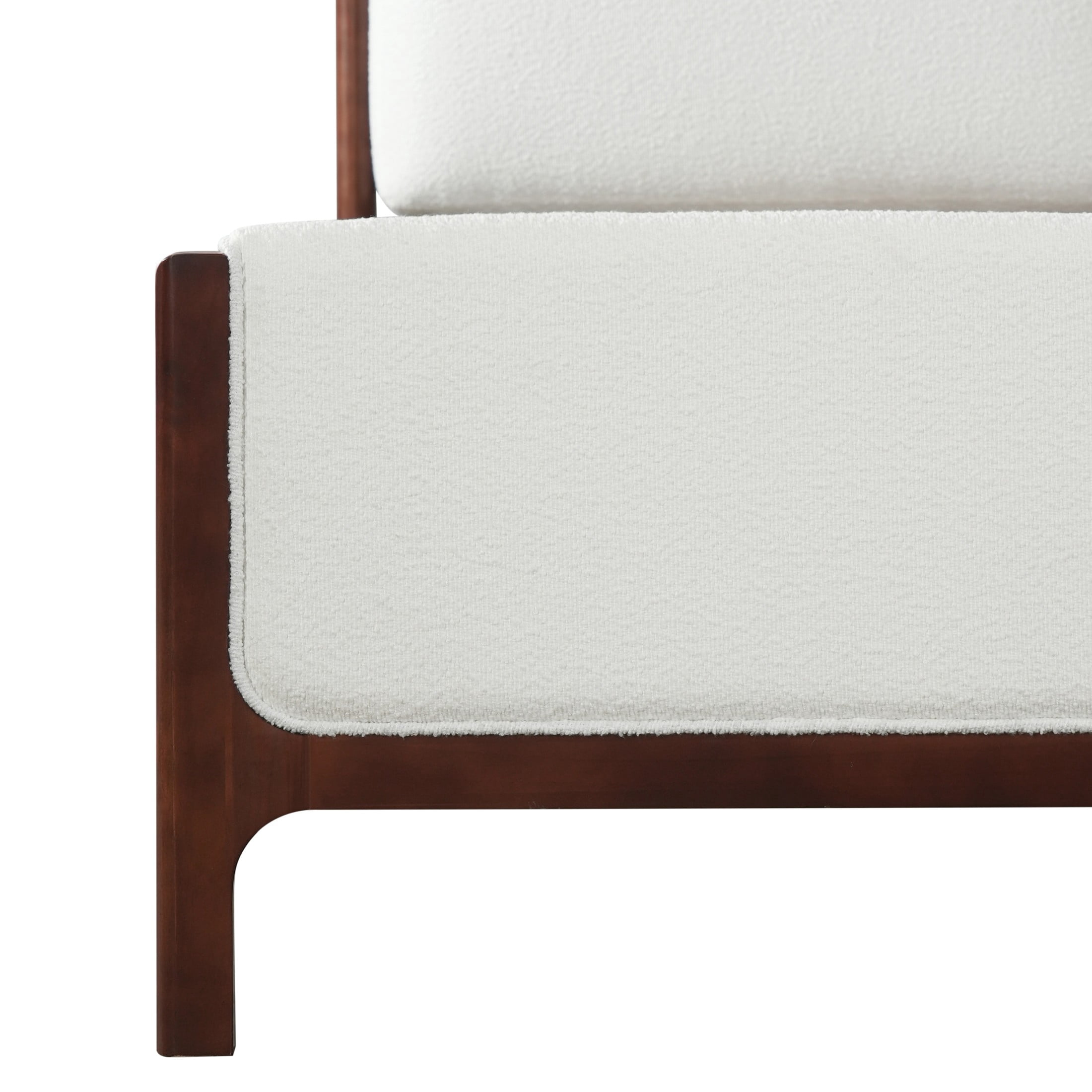 Christopher Knight Home King Platform Bed with White Upholstered, Wood Frame, Dark Walnut Finish