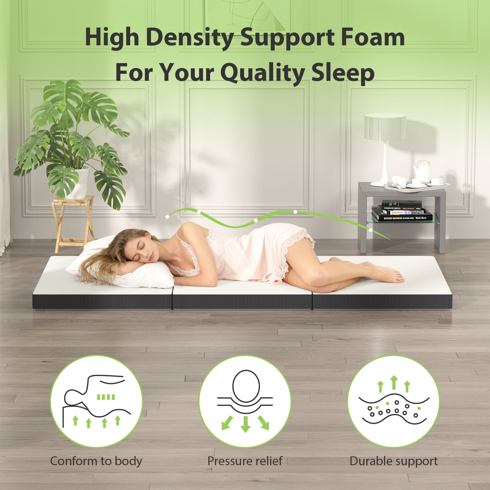 CL.HPAHKL Tri-Folding Mattress 3 inch Twin Memory Foam Mattress, Foldable Mattress with Washable Cover, Portable Mattress for Guest Bed, Camping, Yoga, RV Travel