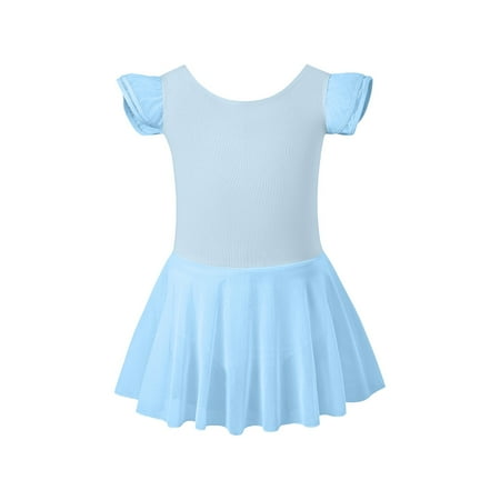 

HTGFGMGW Flower Girl Dress Toddler Girls Dance Dress Short Sleeve Ballet Dress for 2 to 13 Years Girls Dress Blue