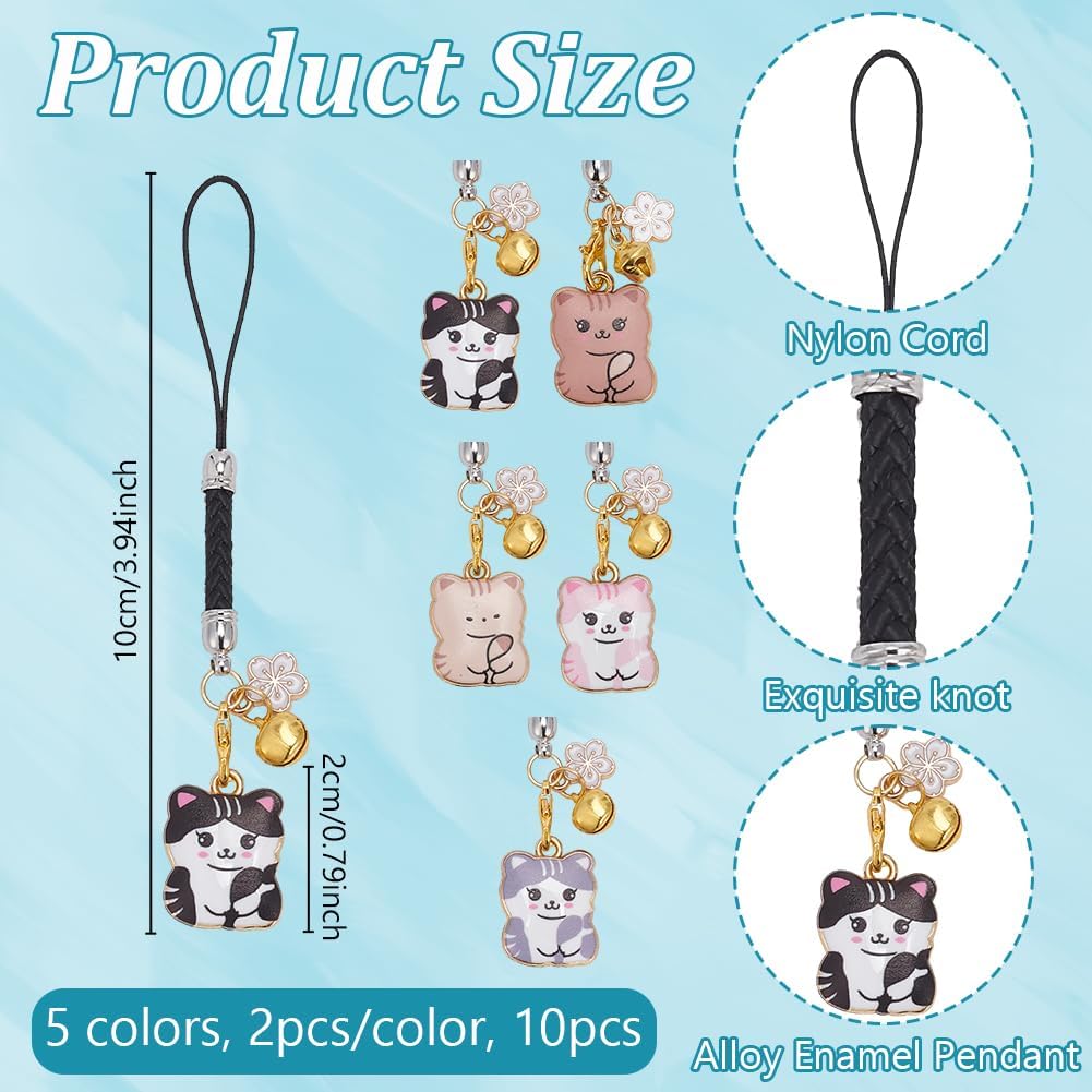 10Pcs Japanese Style Cat Phone Charm 4 Inch Cat Charms with