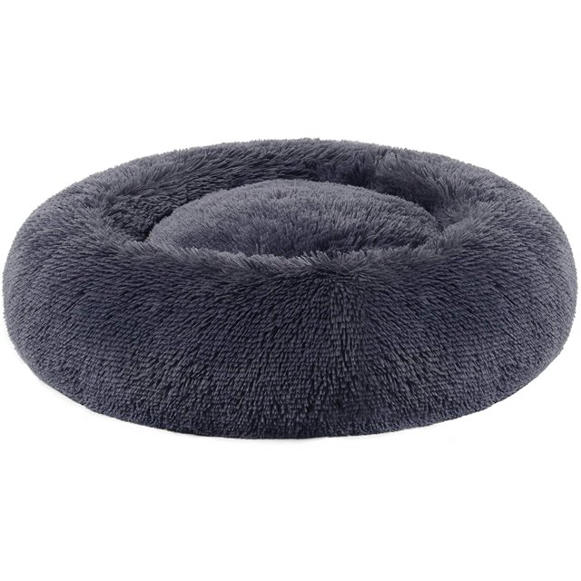 1 cama para perros, cama para gatos con forma de donut, cama para mascotas esponjosa y relajante con funda extraíble y lavable, felpa suave y larga, 50 cm, gris oscuro