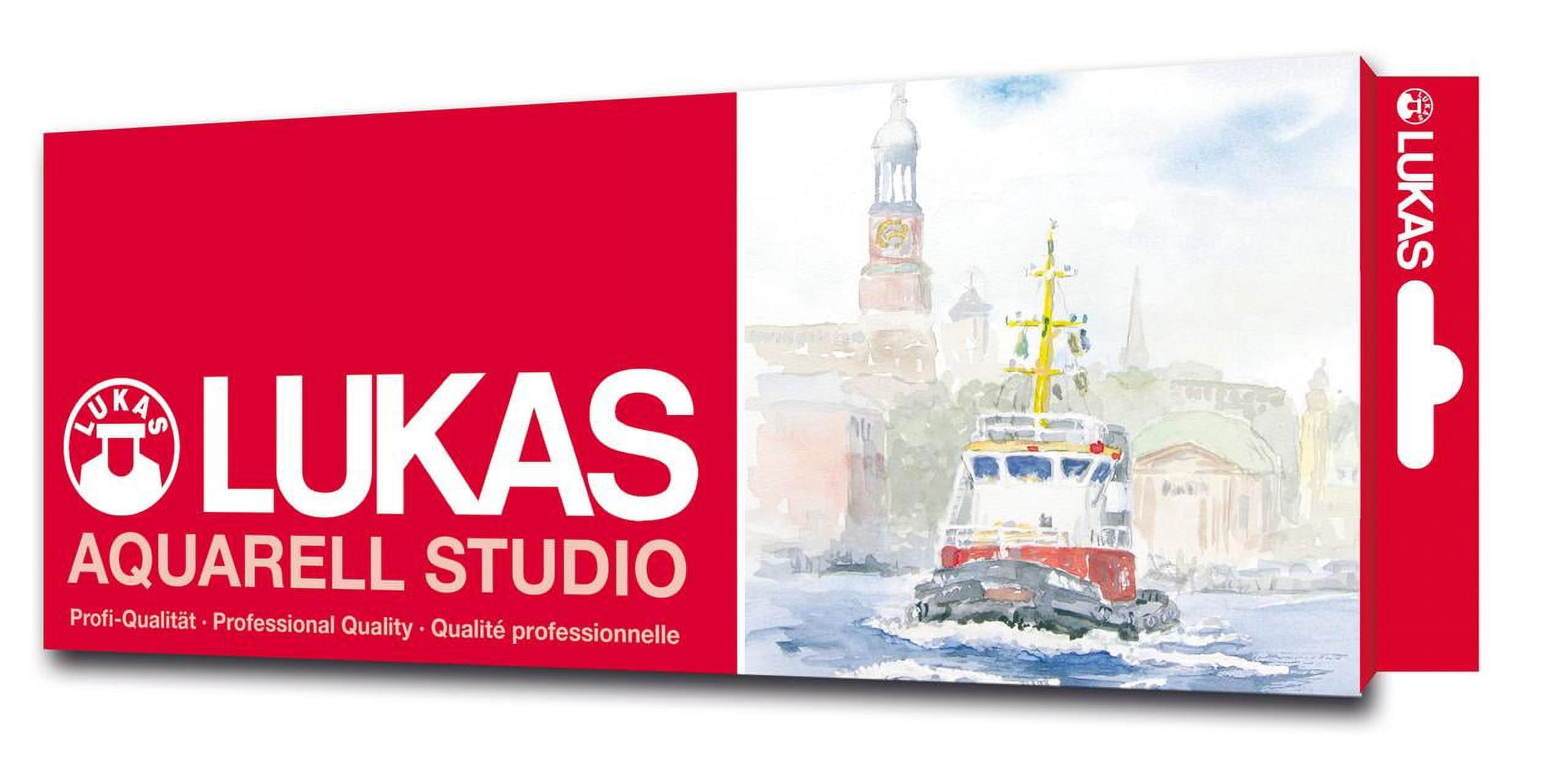 Lukas Studio Watercolor Set of 24 Half-Pan Colors, Travel Watercolor Set Includes Color Mixing Palette and Brush