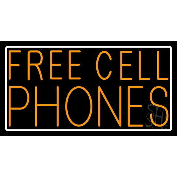 Free Cell Phones With Logo LED Neon Sign 20 x 37 - inches, Clear Edge Cut Acrylic Backing, with Dimmer - Bright and Premium built indoor LED Neon Sign for Computer & Electronics store decor.